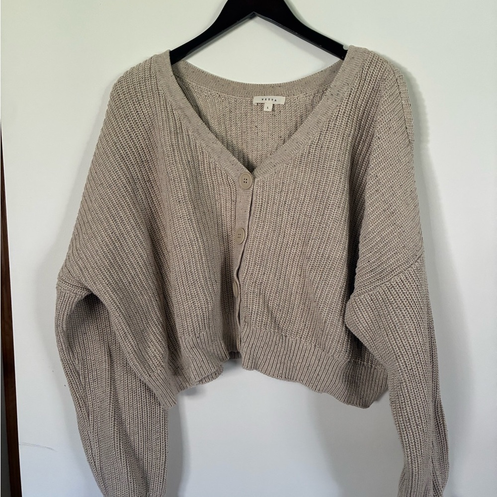 VETTA 100% Cotton, Ribbed, Oversized Oatmeal Cardigan Sweater